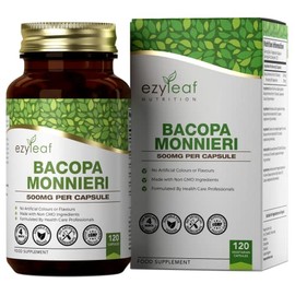 Ezyleaf Bacopa Monnieri 500mg High Strength Bacopa Supplement 50% Bacosides | 120 Bacopa Capsules | Bacopa Extract Ayurvedic Brahmi Powder Capsules | Vegan, Non-GMO Allergen & Gluten Free | Made In UK
