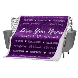 FILO ESTILO Nana Blanket, Christmas/Birthday Gifts for Nana from Granddaughter, Nana Gift from Grandchildren, Best Nana Ever Gifts, Throw Blanket Filled with Love (Purple, Sherpa)