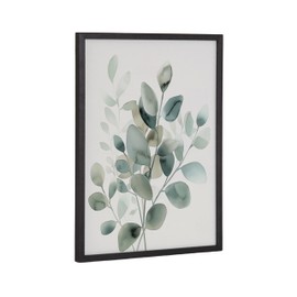 Kate and Laurel Modern Minimalist Botanical Watercolor in Muted Teal Framed Wall Art by The Creative Bunch Studio, 12x16 Black, Soft Eucalyptus Plant Art for Wall