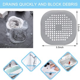 4 Pack Drain Hair Catcher Durable Silicone Hair Stopper Shower Drain Covers Easy to Install and Clean Suit for Bathroom Bathtub and Kitchen (Square White 4Pack)