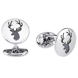 Vinani Design Cufflinks Deer Symbol Round Blackened Shiny 925 Sterling Silver Men's Suit Shirt 2MAH, Sterling Silver