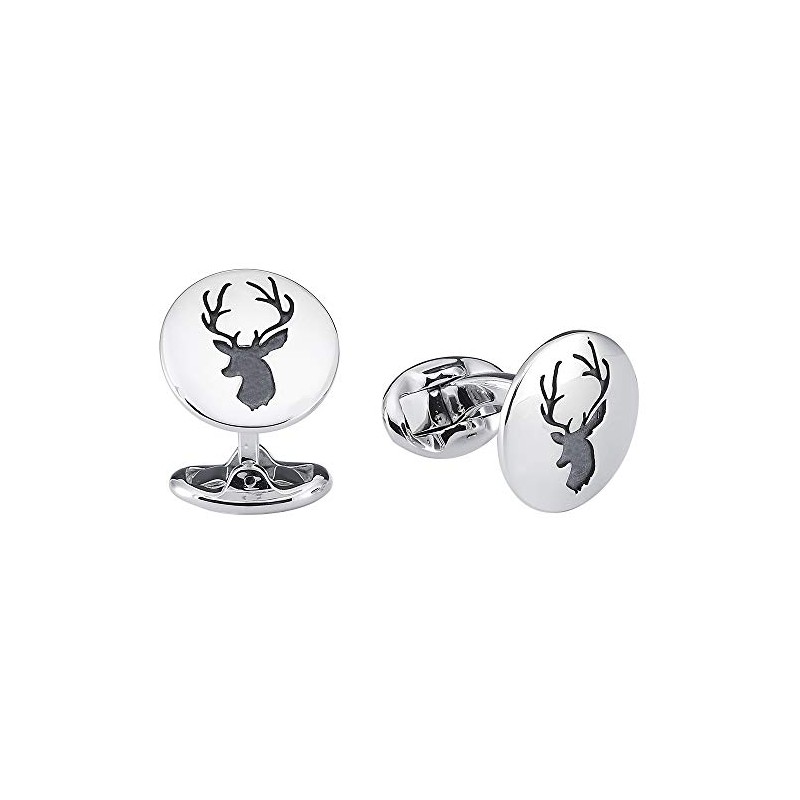 Vinani Design Cufflinks Deer Symbol Round Blackened Shiny 925 Sterling
