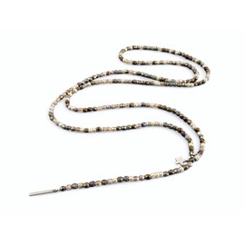 Y-Kette lang aus geschliffenen Glasperlen Taupe Beige Töne mit versilberten Sternanhänger - Handgemachter Schmuck für Damen