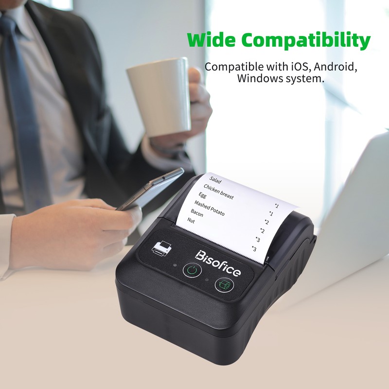 Bisofice Portable Wireless BT 58mm 2 Inch Thermal Receipt Printer