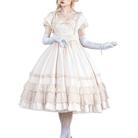 ZZEQYG French Solid Color Elegant Court Dress Short Sleeve Ruffled Big Swing Dresss (M, White) …