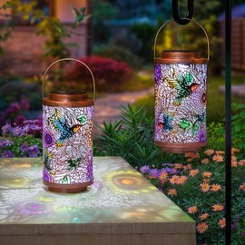2Pack Solar Lanterns Outdoor Waterproof Hummingbird Gardening Gifts Multicolor Solar Lights Metal Patio Lantern for Tabletop, Backyard Garden Decor, Porch, Outside, Gifts for Mom Grandma