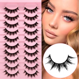 10P-002 False Eyelashes, Manga Lashes, Natural Look, Artificial Eyelashes, Anime Fake Lashes, 15 mm, Short Cosplay Lashes, Faux Mink, Spiky, Wispy, False Eyelashes (10P-002)
