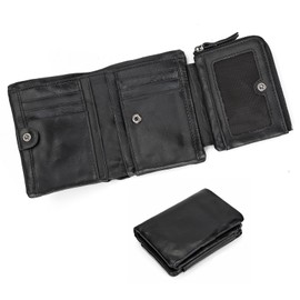 LUUFAN Genuine Leather Short Wallet for Men Trifold Wallet Coin Pocket Cash Credit Card Holder Purse with ID Card Window, Black, 2840hs-black, Casual