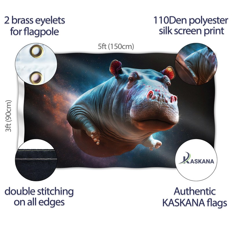 Flying Space Hippo Flag - Large Funny Flag - Double-Sided