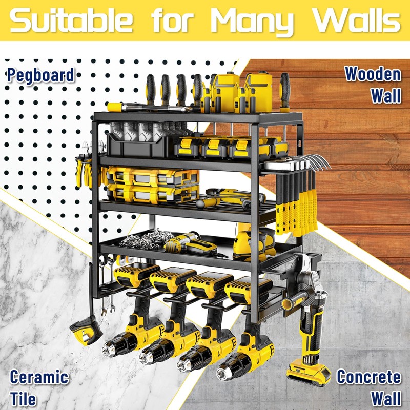 jsyonii Power Tool Organizer, 5 Layer Drill Holders Wall Mount,