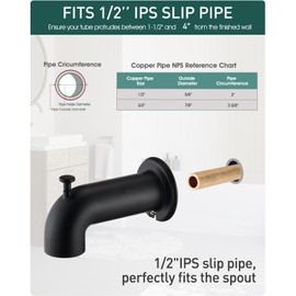 LOCALAND Slip-On Extra Long Tub Spout with Diverter, 1/2 Inch Slip Fit Connection,Matte Black