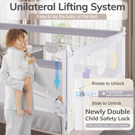 omzer Bed Rail for Toddlers - Toddler Bed Rails with Double Child Lock - Bed Rail for Baby Kids with Pattern - Height Adjustment Guard Rails for Full Size Bed - 1 Pack, 54”