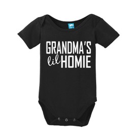 Grandmas Lil Homie Funny Bodysuit Baby Romper Black 0-3 Month (NB)