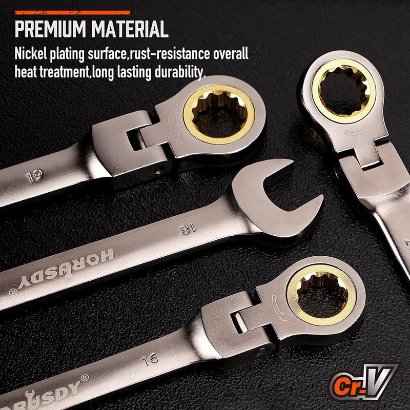 HORUSDY Flexible Head Ratchet Spanner, 10MM Metric Wrench Ratcheting Combination