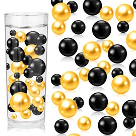 200PCS Black Gold Faux Pearls Beads for Centerpiece Vases, Vase Filler Faux Pearls, No Holes Filler Beads for Party Anniversary Birthday Wedding Table Decor, 10/14/20/30mm