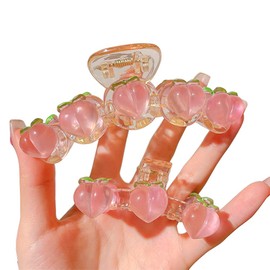 2PCS Cute Pink Hair Claw Banana Hair Clips Korean Peach Lovely Barrettes Non Slip Hair Jaw Clamps for Women Girls