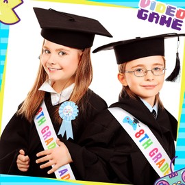 Misdary 8th Grade Graduation Sash and Crown Badge Pin Class of 2025 Graduation Party Supplies Glitter Crown Tiara Sash Congrats Grad Badge 8th Grade Party Decorations for Middle School Ceremony Favors