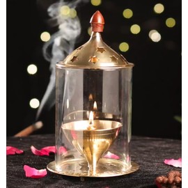 ServDharm Brass Akhand Diya with Borosilate Glass (6.7 Inches; 17 Cms )