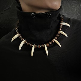 Syziaff Adjustable Beads Tooth Handmade Chain Necklace for Men Women