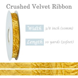 RIBBOOO Gold Velvet Ribbon 3/8 inch x 10 Yards Luxury Crushed Velvet Ribbon for Bows Flower Bouquets Christmas Tree Ornaments Gift Wrapping Wreath Decoration Invitation Holiday Decor