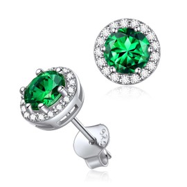 ChicSilver Green Earrings for Women Emerald Earrings May Birthstone Round Stud Earrings 925 Sterling Silver Earrings Hypoallergenic