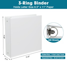 3 Ring Binder, KAMOTA 6 Pack 2 Inch Binders 3 Ring with 2 Pockets, Round Ring Binders, Clear Cover Binders for Letter Size 8.5"x11" Paper, PVC Free, Suitable for School Home and Office (White)