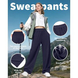 Neer 3 Pack Women's Lounge Pants Wide Leg Yoga Pant with Pockets Ribbed Wide Waist Loose Jogger Sweatpants Comfy Pajamas(Black, Navy Blue, Apricot,Medium)