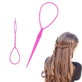 2pcs Ponytail Pull Through Hair Hoop Tool, Braiding Tool topsy tail hair tool, Hair Pull Through Tool, Pony Tail Hair Tool, Hair Braiding Tools Hair Looping Tool Styling Maker For Women Girls(Pink)