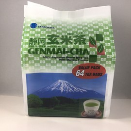 Takaokaya Genmai-cha 玄米茶 Japanese Brown Rice Tea with Matcha Powder, 64 Tea Bags