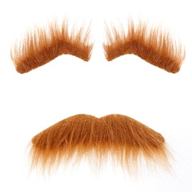 Nydotd Self Adhesive Fake Eyebrows Beard Moustache Facial Hair, Brown Eyebrow and Mustache Set Stick On Cosplay Props for Masquerade Costumes Party Old Man Grandpa Dress Up Accessories for Men