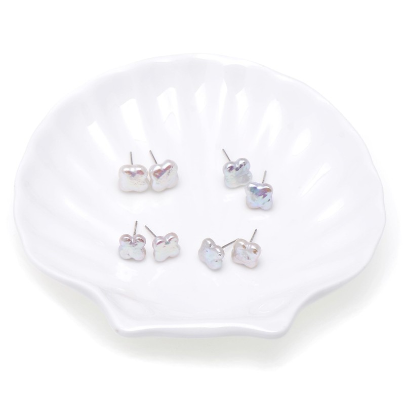Clover Shaped Freshwater Cultured Baroque Pearl Studs Earrings for Women,