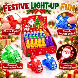 Christmas Projection Finger Lights, 36-Piece Light-Up Party Favor Set with Assorted Holiday Designs, Mini Finger Flashlights for Stockings, Goodie Bags, Parties & Festive Events