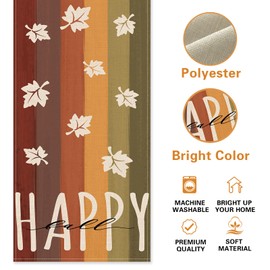 Croar Happy Fall Maple Leaves Table Runner, Autumn Colorful Stripes Rustic Kitchen Dining Table Decoration, Seasonal Burlap Indoor Outdoor Home Decor Party Supply 13 x 72 Inch