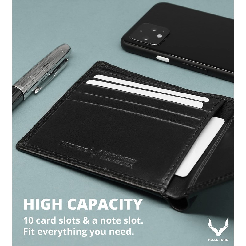 PELLE TORO Minimalist Slim Mens Wallet, Handmade Real Leather Card