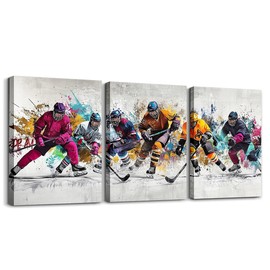 Erosebridal 3 Panels Ice Hockey Canvas Paintings Hockey Sports Artwork Posters Graffiti Art Pictures For Bedroom Office Kitchen Living Room Framed 12X16Inchx3Pcs