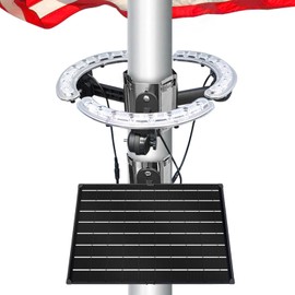 RAYSLIT Solar Flag Pole Light 3300 Lumens Flagpole Light Solar Powered Flag Lighting，360° Wraparound Illumination IP65 Waterproof，Adjustable Clamp Fits Diameter 2-6” Flagpoles Work up to 16 Hour