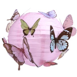 LIHAO 25 cm Paper Lantern Lampshade with Butterfly Round Lantern Classic Bamboo Style Ribbed Lampshade Decoration for Party Garden Wedding Decoration