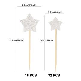 Ercadio 48 Pack Silver Star Cupcake Toppers Glitter Cupcake Picks Decorations for Baby Shower Kids Birthday Wedding Party