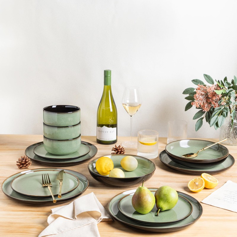 LERATIO Ceramic Dinnerware Sets for 4,12 Pieces Poreclain Plates and