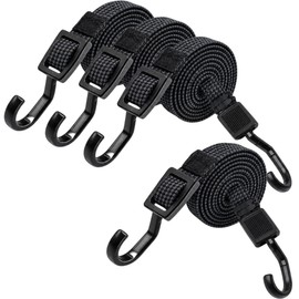 4Pack 100cm Black Bungee Cords with Hooks