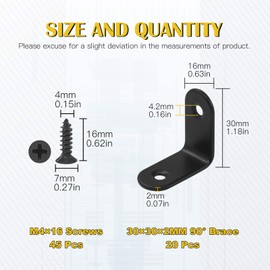 Mardatt 20 Sets 30x30mm Stainless Steel Black L Brackets Corner Struts Right Angle Brackets Heavy Duty with Fixing Screws for Wood Shelf Chair Cabinet Furniture Brackets