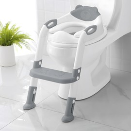 Potty Training Seat ，SKYROKU Potty Training Toilet with Step Stool Ladder, for Kids Boys Girls Toddlers - Comfortable Safe Potty Seat with Anti-Slip Pads Ladder （8838-Grey）