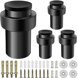 Door Stoppers 2.5 Inch Floor Door Stop Cylindrical Black Doorstop Rubber Bumper Wall Protector, Stainless Steel Heavy Duty Door Stopper for Bottom of Doors, 4 Pack