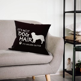 Mancheng-zi It's Not Dog Hair It's Golden Retriever Glitter Pillow Case, Dog Lover Gifts, Linen Cushion Cover for Sofa Couch Bed, 18 x 18 Inch Black Golden Retriever
