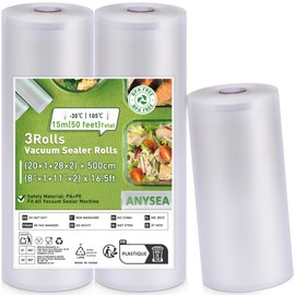 Anysea Buste Sottovuoto Alimenti 3 Rotoli 20x500 cm (1) e 28x500 cm (2), Sacchetti Sottovuoto Alimenti per Macchina Sottovuoto, Rotolo Sottovuoto Alimenti Goffrati