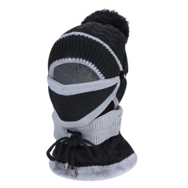 ITODA Kids Warm Beanie Hat with Circle Scarf Bobble Pom Crochet Knitted Hat Neck Warmer Girls Boys Fleece Lined Skull Cap Slouchy Cap Sets for Children 6-12 Years Old