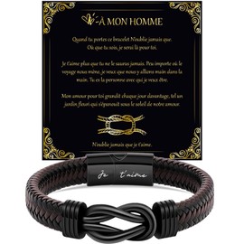 LEAFIA Knoten Lederarmband Herren, Armband Herren mit Gravur Ich liebe dich, Weihnachtsgeschenke, Geschenk für Ihn Hochzeitstag, Männer zum Valentinstag, Geburtstage für Männer, Ehemann FR