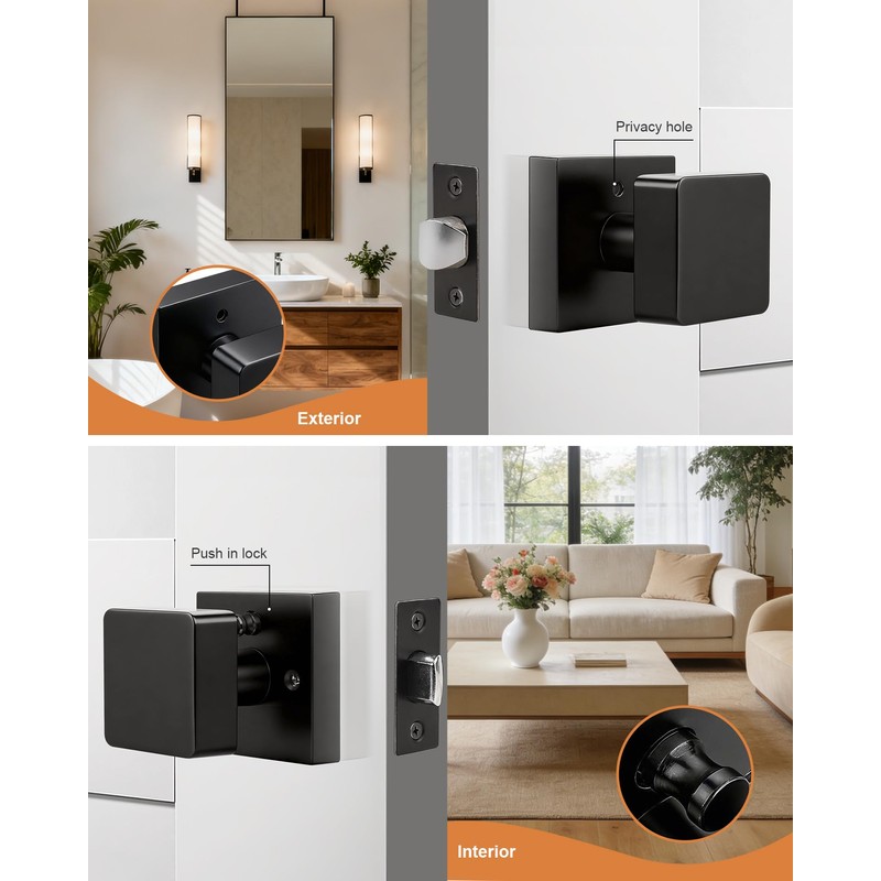 Probrico 1 Pack Black Square Door Knobs, Modern Heavy Duty