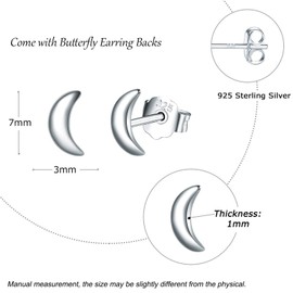 Shuxin Silver Stud Earrings for Women, 925 Sterling Silver Moon Stud Earrings for Girls Ladies, Hypoallergenic Small Sleeper Cartilage Tragus Studs Earrings, 7mm Sterling Silver Stud Earrings