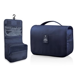Ebbniur Hanging Toiletry Bag, Large Capacity Travel Organizer for Toiletries, Waterproof Oxford Fabric Travel Makeup Cosmetic Bag with Hanging Hook, Travel Essentials for Men or Women (Navy Blue)